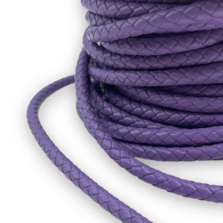 1 Metru Snur Piele naturala impletita 6mm - mov