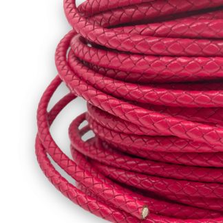 1 Metru Snur Piele naturala impletita 6mm - roz fuchsia