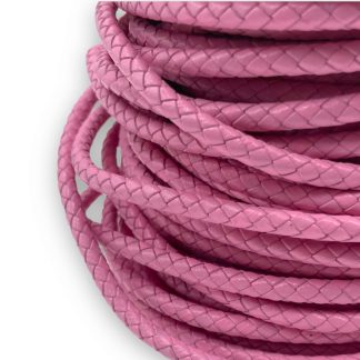1 Metru Snur Piele naturala impletita 6mm - roz