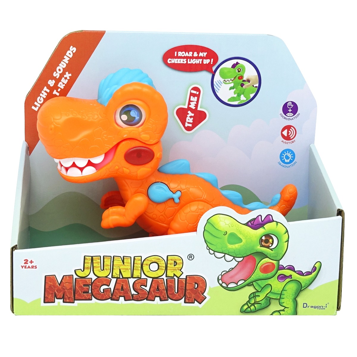 Dinozaur Junior cu lumini si sunete, Mighty Megasaur, portocaliu