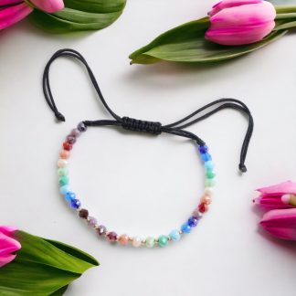 Bratara cu 10 bile din aur 14k si cristale Rainbow