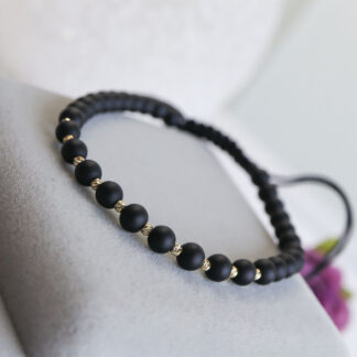 Brățara cu Onix Mat si 10 bilute de 2mm din Aur 14k