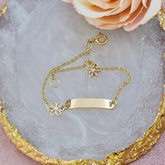 Bratara cu placuta personalizabila din Aur 14K pentru copii - Floricica