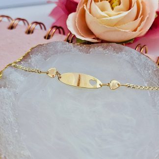 Bratara cu placuta personalizabila din Aur 14K pentru copii - Inimioara
