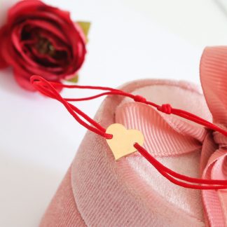 Bratara cu snur si inimioara 1cm din Aur 14K - personalizabila