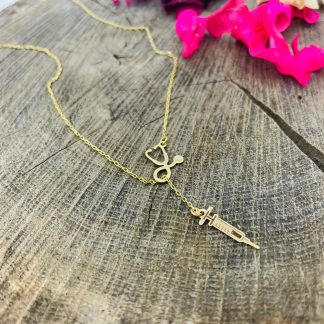 Colier din Aur 14k stetoscop si seringa - doctor - asistenta