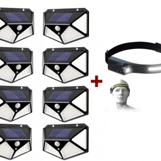 PACHET SET 8 LAMPI SOLARE 100 LED + LANTERNA CAP SENZOR MISCARE