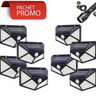 PROMO: SET 8 LAMPI SOLARE 100 LED - 3 MOD ILUMINARE + LANTERNA CADOU