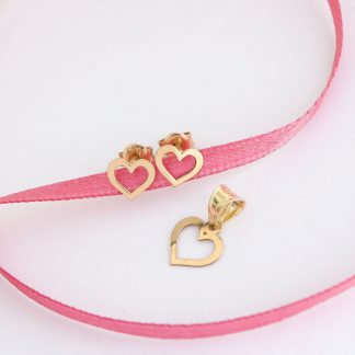 Set Kysse din Aur 14k - cercei si pandantiv inimioare