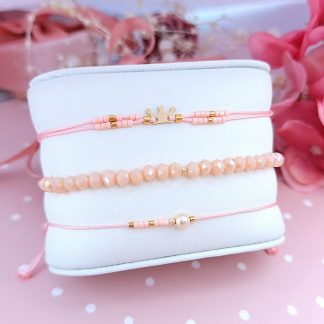 Set PROMO 3 bratari cu snur & cristale + bilute si coronita din aur 14k