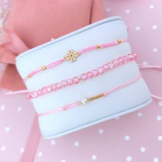 Set PROMO 3 bratari cu snur & cristale + bilute si floricica din aur 14k