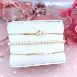 Set PROMO 3 bratari cu snur & cristale + bilute si fulg de nea din aur 14k