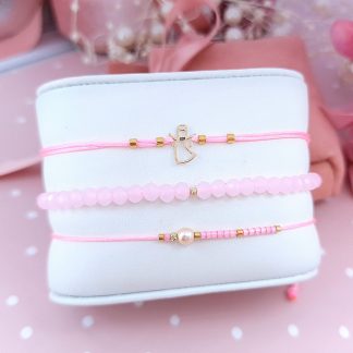 Set PROMO 3 bratari cu snur & cristale + bilute si ingeras din aur 14k