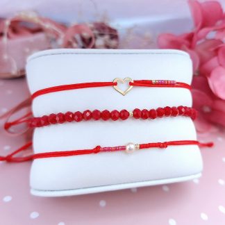 Set PROMO 3 bratari cu snur & cristale + bilute si inimioara contur din aur 14k