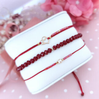 Set PROMO 3 bratari cu snur & cristale + bilute si inimioare din aur 14k