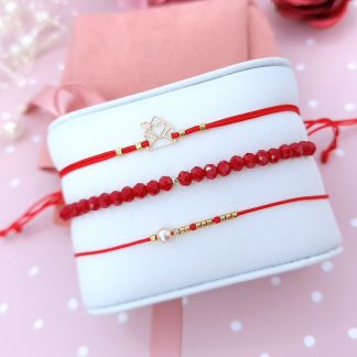 Set PROMO 3 bratari cu snur & cristale + bilute si Pliculetul Dragostei din aur 14k