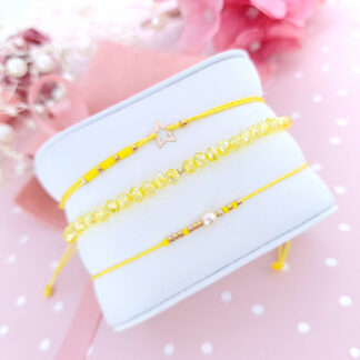 Set PROMO 3 bratari cu snur & cristale + bilute si steluta din aur 14k