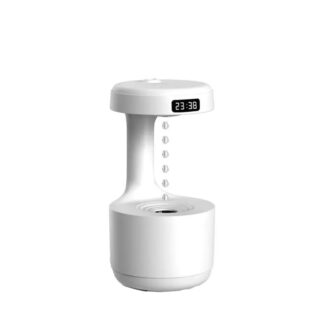 Umidificator difuzor aromoterapie, tehnologie Anti-Gravity, afisare ora, lumina ambientala, alb